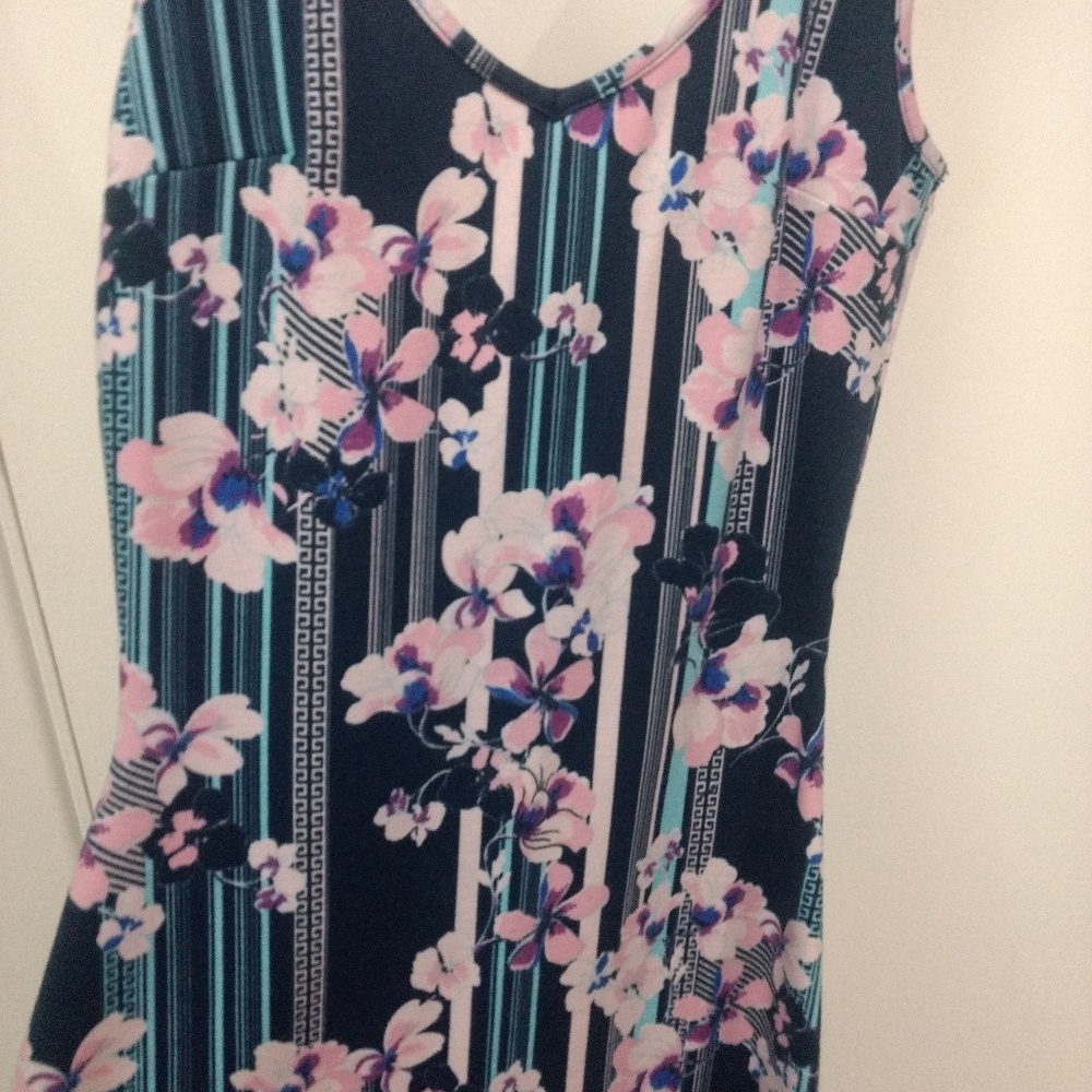 Blue/teal/pink striped dress